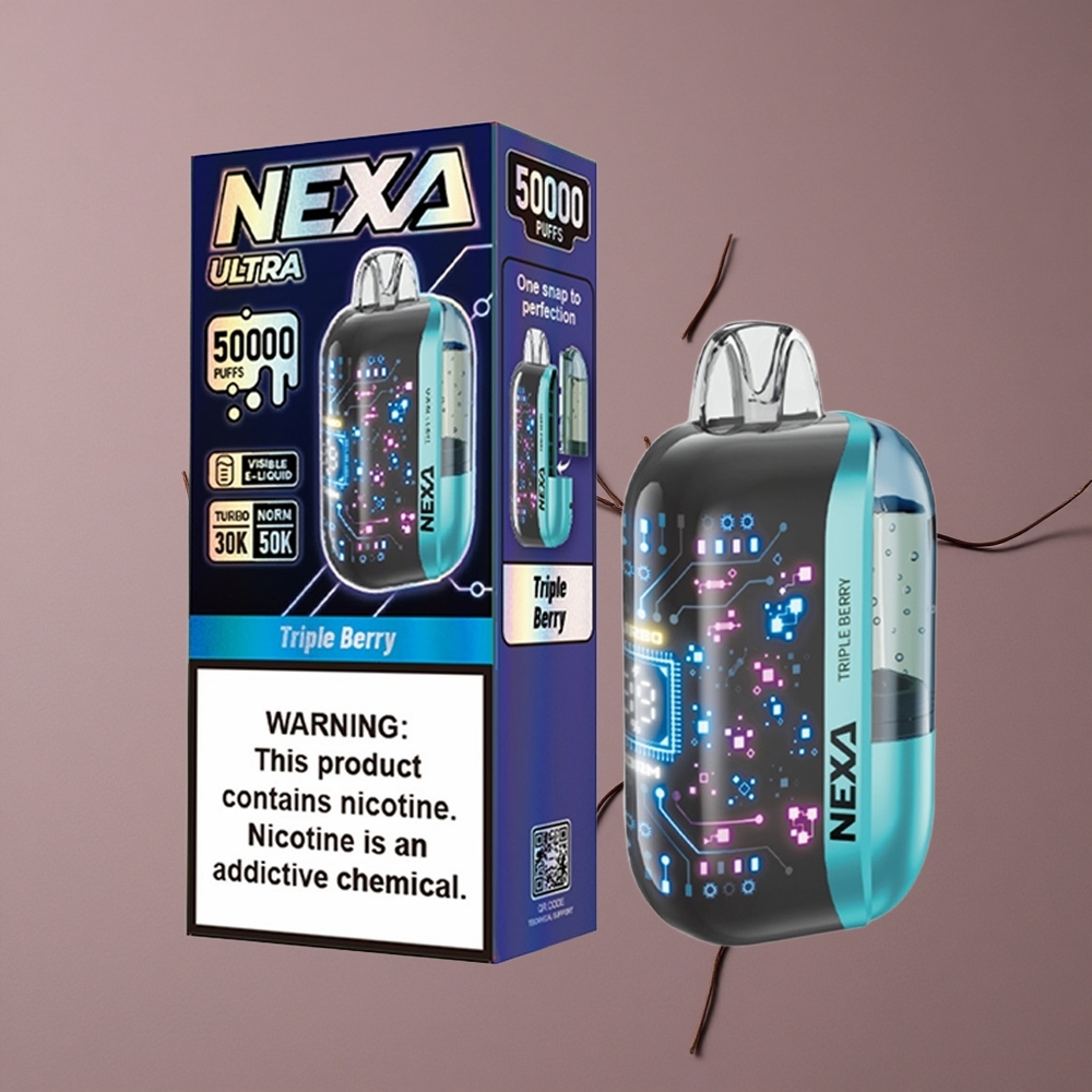 NEXA Ultra 50K סיגריה אלקטרונית חד פעמית עם מסך תלת מימד עקום וסוללה 800mah בטעם פירות יער משולש