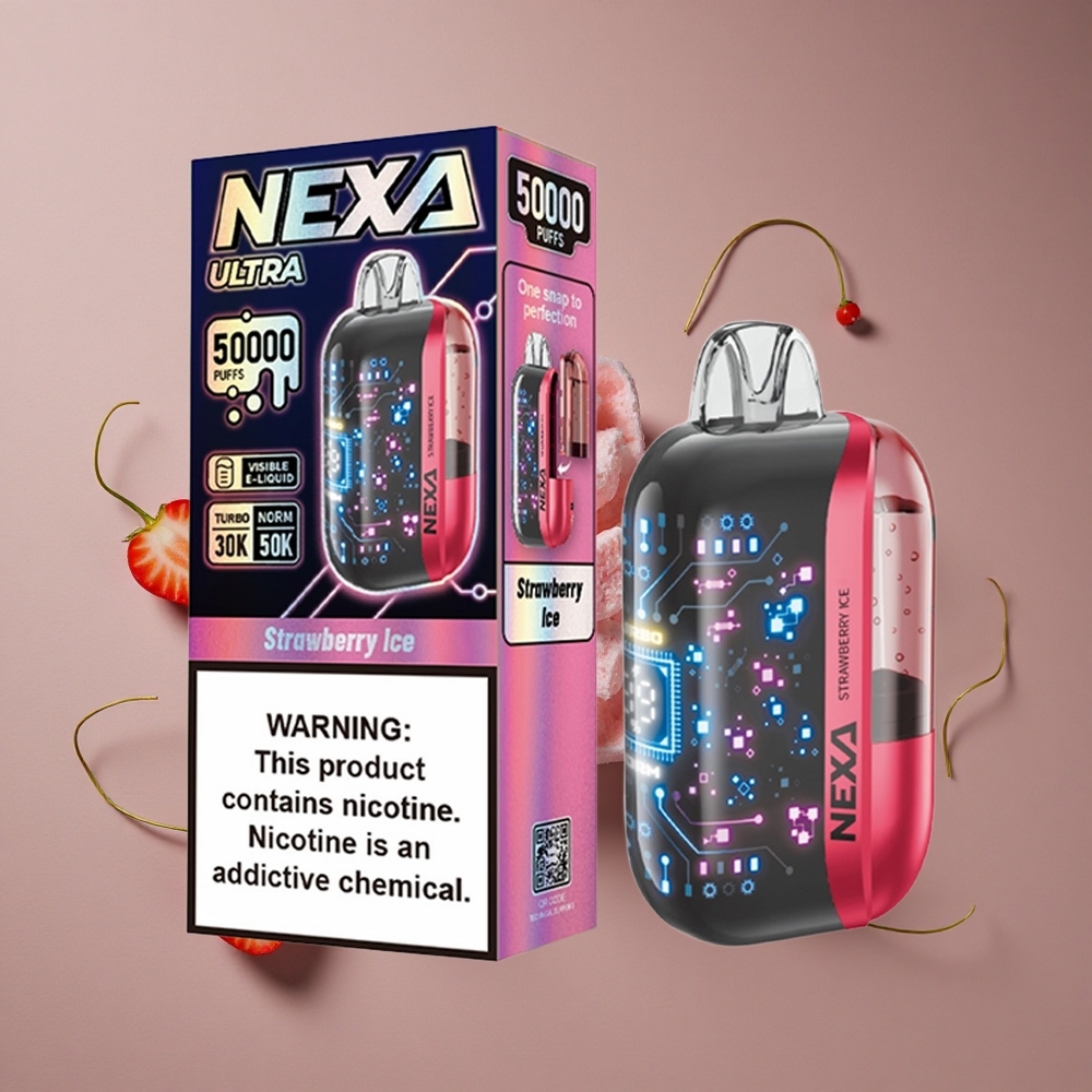 NEXA Ultra 50K סיגריה אלקטרונית חד פעמית תות קרח עם 20 מ\ל טעון מראש ו-50000 שאיפות