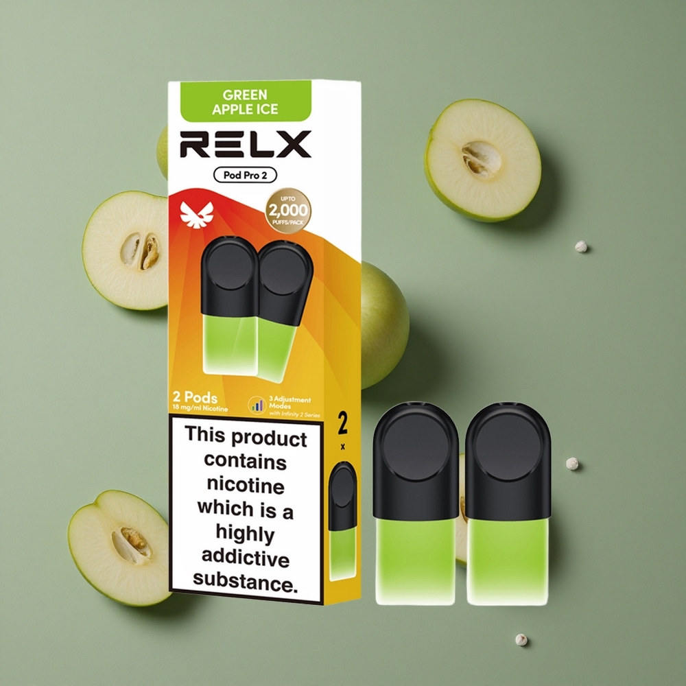 RELX Pod Pro 2 תפוח ירוק קרח עם 18 ניקוטין ו-600 שאיפות