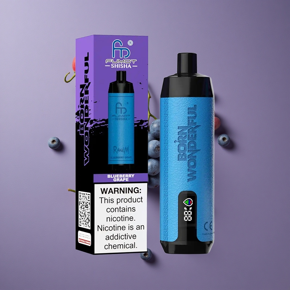 RandM Fumot Shisha 10000 Puffs מאייד חד פעמי עם סוללה 850 mAh וסליל 06ohm טעם אוכמניות ענבים