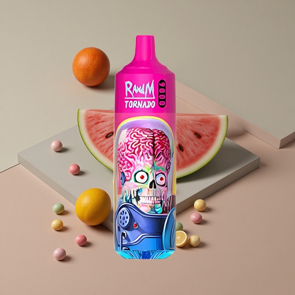 RandM Fumot Tornado 9000 Puffs וייפ חד פעמי אבטיח (Watermelon) Skittles 18 מל סליל רשת (Mesh Coil)