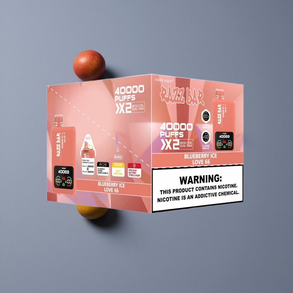 Razz Bar 40000 Puffs וייפ חד פעמי 40000 Puffs תצוגת מסך כוח Blueberry Ice (אוכמניות קרח)_Love 66