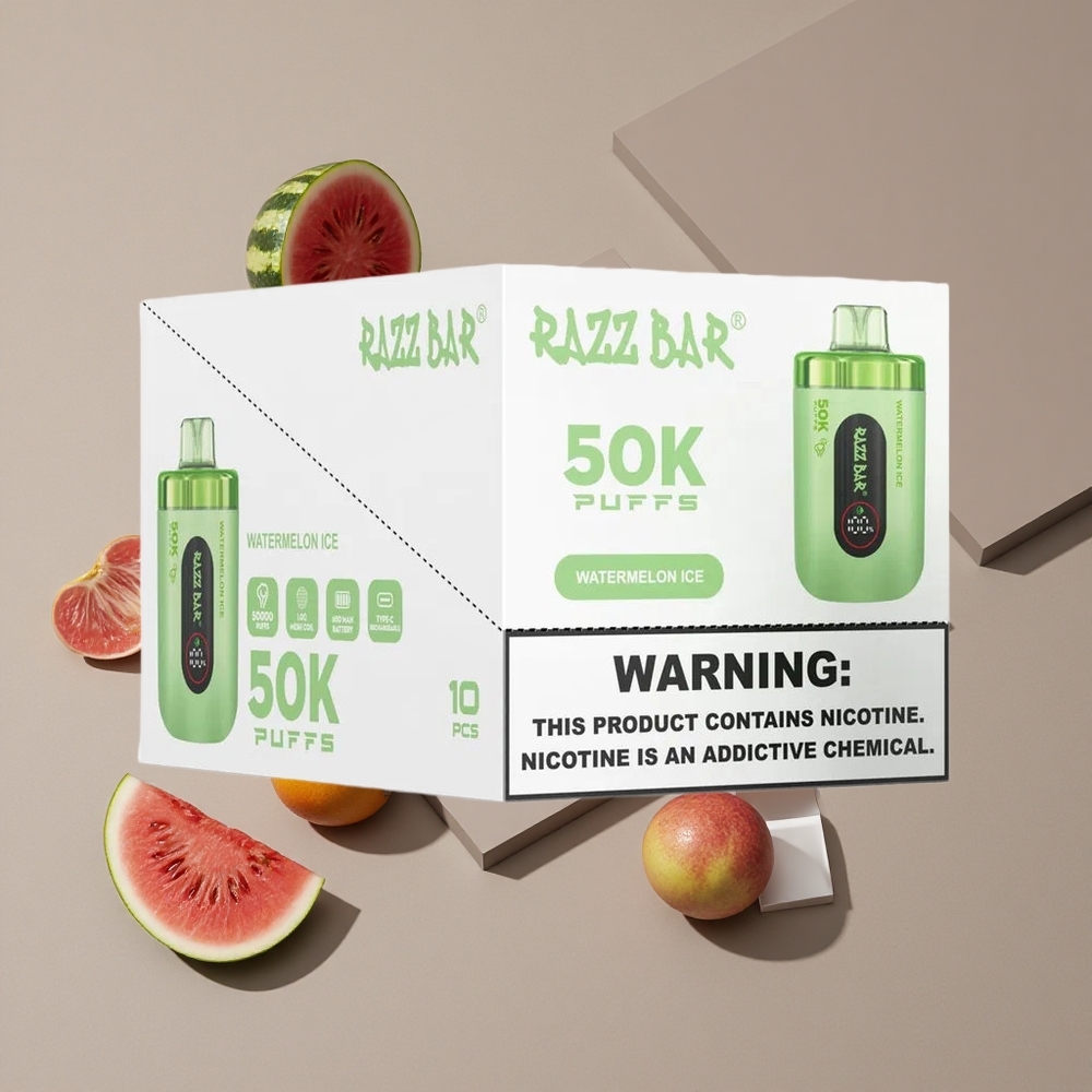 Razz Bar 50K Puffs וייפ חד פעמי אבטיח קרח עם סוללה 650 Mah וסליל 10 Ohm