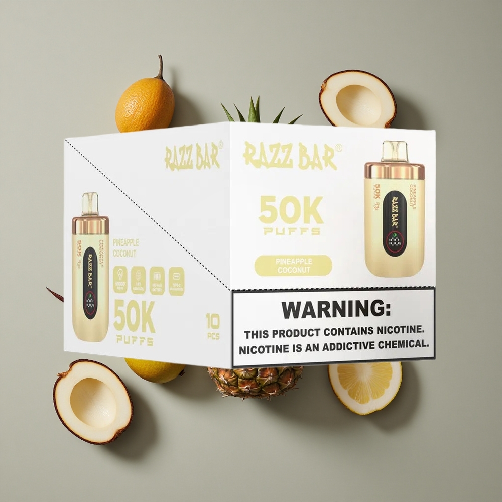 Razz Bar 50K Puffs וייפ חד פעמי אננס קוקוס עם סוללה 650 מא\ח וסליל 10 אוהם