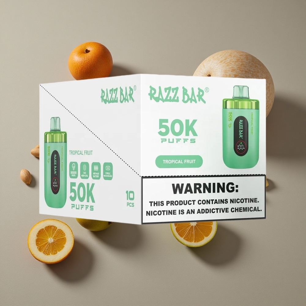 Razz Bar 50K Puffs וייפ חד פעמי פירות טרופיים עם סוללה 650 מאח ומעטפת נגד 10 אוהם