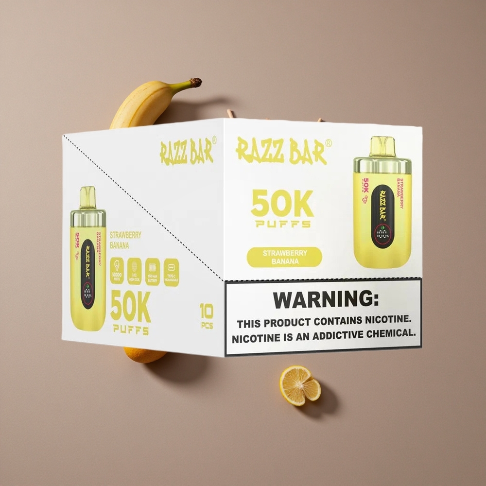 Razz Bar 50K Puffs וייפ חד פעמי תות בננה עם סוללה 650 מא\ש וסליל 10 אוהם