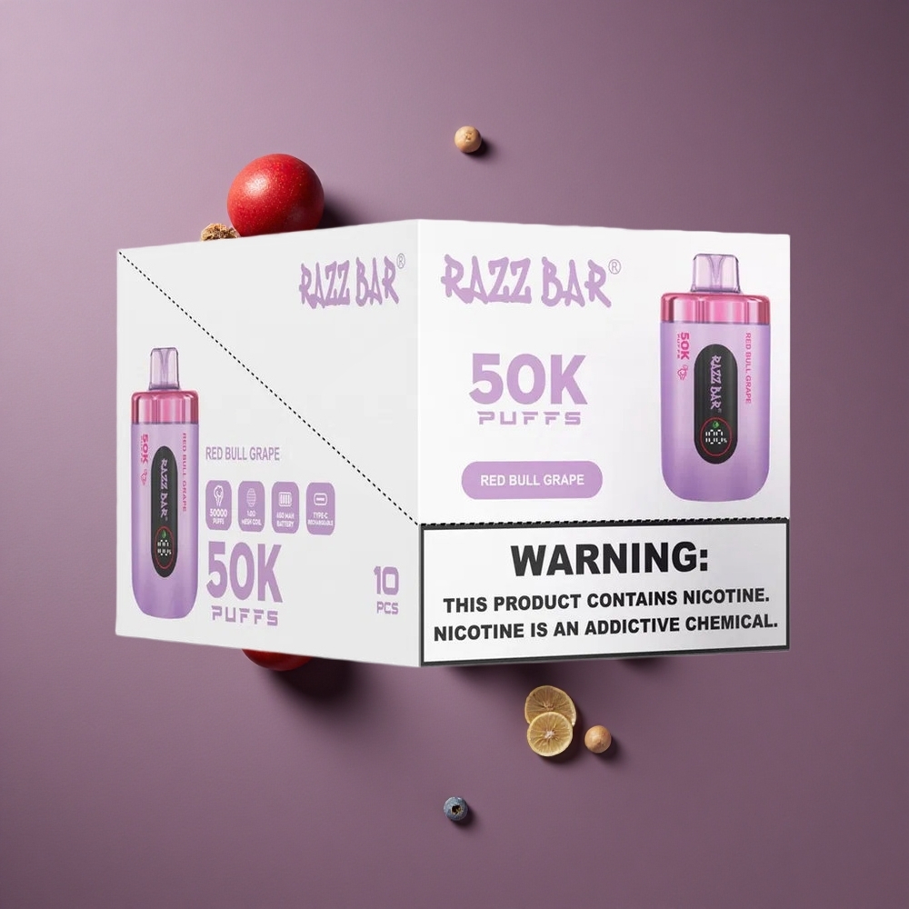Razz Bar 50K מכשיר אידוי חד פעמי אנרגיה ענב עם סוללה 650 מיליאמפר וסליל משי 10 אוהם