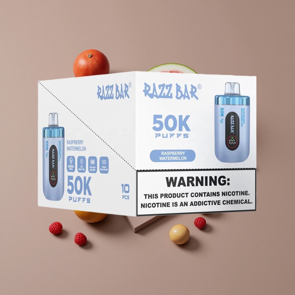 Razz Bar 50K מכשיר אידוי חד פעמי עם סוללת 650 מיליאמפר ומעטפת 10 אוהם פטל ואבטיח
