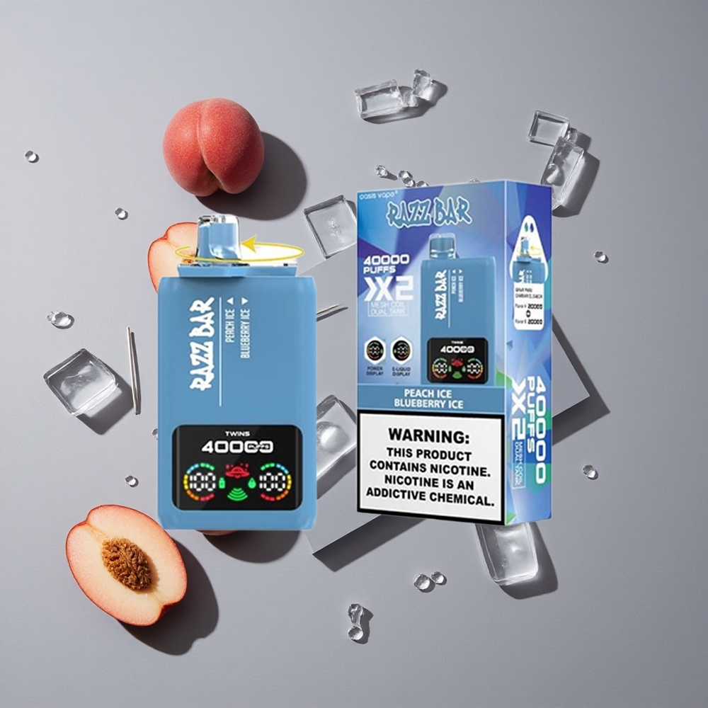 Razz Bar 40000 Puffs וייפ חד פעמי Peach Ice_Blueberry Ice (מסך תצוגה, 650 מיליאמפר סוללה)